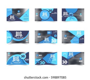 Flat Elements Web Layout Ad, Vector Cover Illustration. Image Add Feature, Business Website Banner Design Set