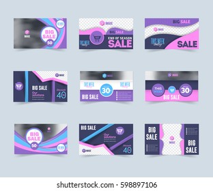 Flat Elements Web Layout Ad, Vector Cover Illustration. Image Add Feature, Business Website Banner Design Set