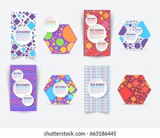 Flat Elements Web Layout Ad, Vector Cover Illustration. Image Add Feature, Business Website Banner Design Set