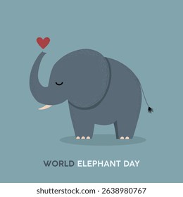 Flat Elephant Silhouette with Heart for World Elephant Day