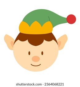 Flat Elf Head Character. Christmas Event. Vector Illustration