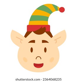 Flat Elf Head Character. Christmas Event. Vector Illustration
