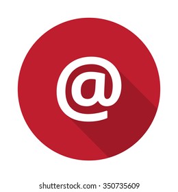 Flat E-Mail icon with long shadow on red circle