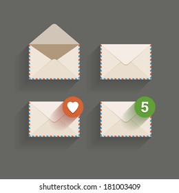 Flat email icons on dark background. Vector illustration.