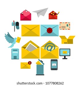 Flat email icons set. Universal email icons to use for web and mobile UI, set of basic email elements isolated vector illustration