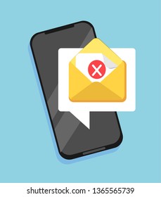 Flat email notification on smartphone. Sms icon or mail message reminder mailing on mobile phone or electronic newsletter. Concept of alert message mobile notification.