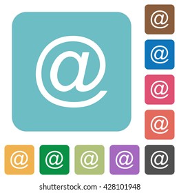 Flat email symbol icons on rounded square color backgrounds.