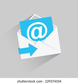 Flat email vector icon with blue arrow and long shadow