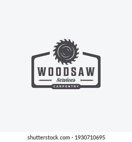 Flat Emblem of Carpenter Carpentry Vector Vintage Logo, Minimal Illustration Design of Wood Working Wood Saws Concept
