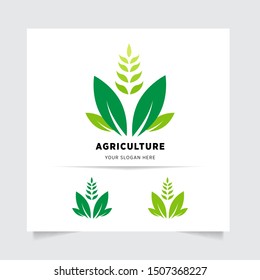 flat emblem logo design for Agriculture with the concept of green leaves vector. Green nature logo used for agricultural systems, farmers, and plantation products. logo template.