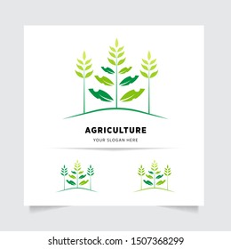 flat emblem logo design for Agriculture with the concept of green leaves vector. Green nature logo used for agricultural systems, farmers, and plantation products. logo template.