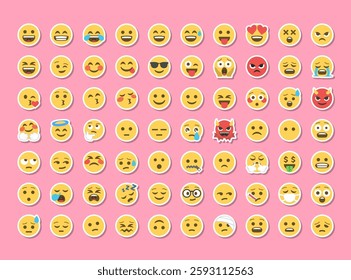 Flat emoji sticker set bundle collections with shadow cartoon style