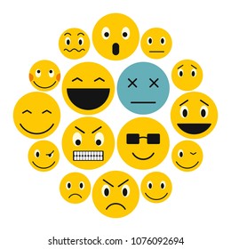 Flat emoticon icons set. Universal emoticon icons to use for web and mobile UI, set of basic emoticon elements isolated vector illustration