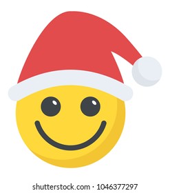 A flat emoticon of Santa claus with happy expressions