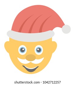 
A flat emoticon of Santa claus with laughing expressions
