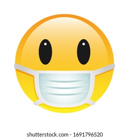 Flat Emoticon With Surgical Mask. Fun Expression Of Emoji For Social Media Chat Reaction. Vector Graphic