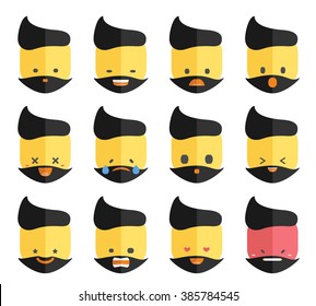 Flat emotion face icons. Vector set on white background.. Stock illustration