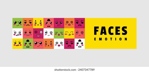Flat emotion faces horizontal banner design