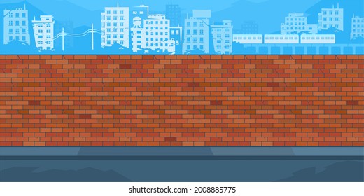 Flat Empty Brick Wall With Background Of The Cityscape Vector Illustration Template