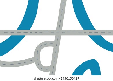 Flat empty map with roads and rivers on white background. Vector scheme road map