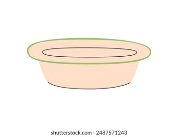 Flat enameled basin vector illustration. Metal aluminum basin for wahing and household cleaning isolated. Housekeeping container for wash. Green housework stuff, clean home supplies.