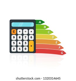 Flat energy efficiency rate concept with calculator. Vector illustration