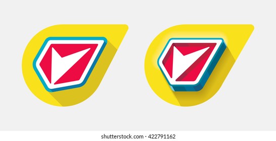 Flat and engraved illustration shield with long shadow on yellow drop background.