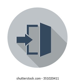 Flat Enter icon with long shadow on grey circle