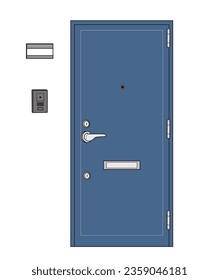 Flat entrance door, intercom, nameplate, vector illustration.