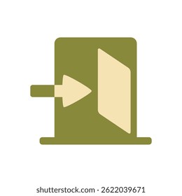Flat Entry Door Icon with Right Arrow on Olive Green Background in Minimal Style