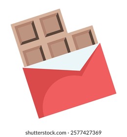 Flat envelope with chocolate bar, perfect for sweet surprises, Valentine’s Day presents, and dessert-themed designs.