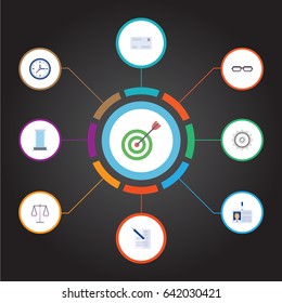 Flat Envelope, Cogwheel, Id Card And Other Vector Elements. Set Of Job Flat Symbols Also Includes Contract, Post, Spectacles Objects.
