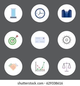 Flat Envelope, Handshake, Cogwheel Vector Elements. Set Of Business Flat Symbols Also Includes Mail, Watch, Cog Objects.