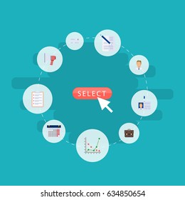 Flat Envelope, Loudspeaker, Employee And Other Vector Elements. Set Of Employment Flat Symbols Also Includes Pen, Portfolio, Employee Objects.