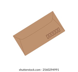 Flat envelope for mail and message with postal icon and document label. Creative design in vintage style, ideal for communication correspondence themes in stationery or greeting card projects.