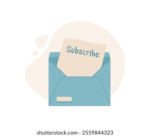 Flat envelope with subscribe message inside. Creative mail and message for communication. Concept of correspondence and delivery, suitable for marketing email campaigns.