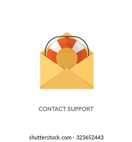 Flat envelope. Vector illustration. Emailing and communication,new message,sms. Technical support. Lifebuoy