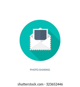 Flat envelope. Vector illustration. Emailing and communication,new message,sms. Photo sharing.