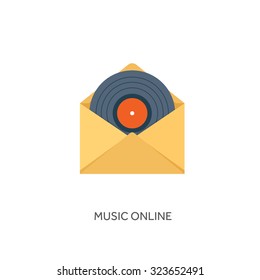 Flat envelope. Vector illustration. Emailing and communication,new message,sms. Vinyl, music and audio streaming.