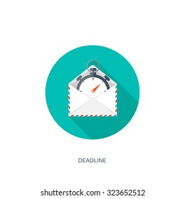 Flat envelope. Vector illustration. Emailing and communication,new message,sms. Countdown timer. Deadline.