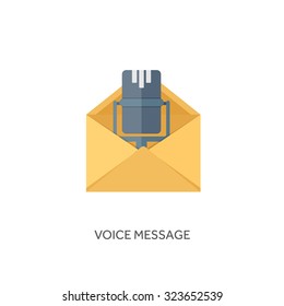 Flat envelope. Vector illustration. Emailing and communication,new message,sms. Voice attachment. Audio.