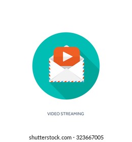 Flat envelope. Vector illustration. Emailing and communication,new message,sms. Play,video streaming.