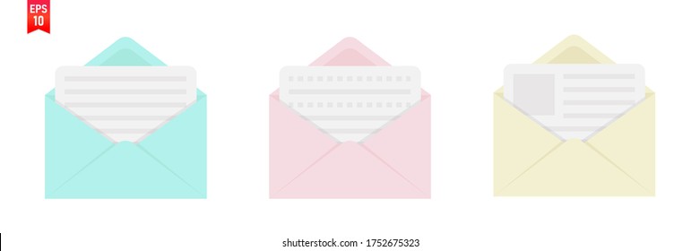 Flat envelope. Vector illustration set color envelopes