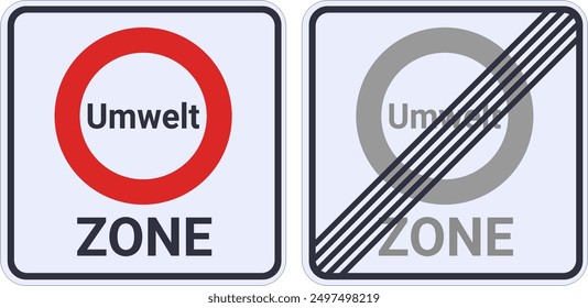 Flat environmental zone start and end signs ("Umwelt" in German) (cut out)