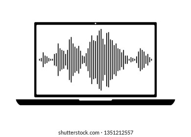 flat equalizer icon on screnn of laptop silhouette on white background