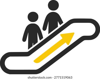 Flat up escalator sign with passengers illustration isolated on white background