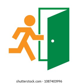 flat escape signature icon, exit door, evacuation arrows vector eps 10