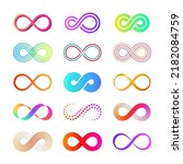 Flat eternity icons. Endless infinity eternal concept symbols, isolated mobius loop colorful collection. Infinite loops, graphic cycle tattoo tidy vector signs