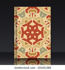 Flat ethnic pattern. Colorful geometrical ornament tiles. EPS 10 vector illustration with mockup of title sheet or book cover. Can be used as background for web of applications.