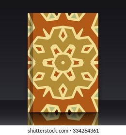 Flat ethnic pattern. Colorful geometrical ornament tiles. EPS 10 vector illustration with mockup of title sheet or book cover. Can be used as background for web of applications.